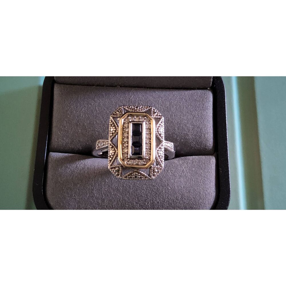 ALWAND VAHAN Vintage Genuine Sapphire & Diamond Ring Sz 8~14K and 925 Sterling